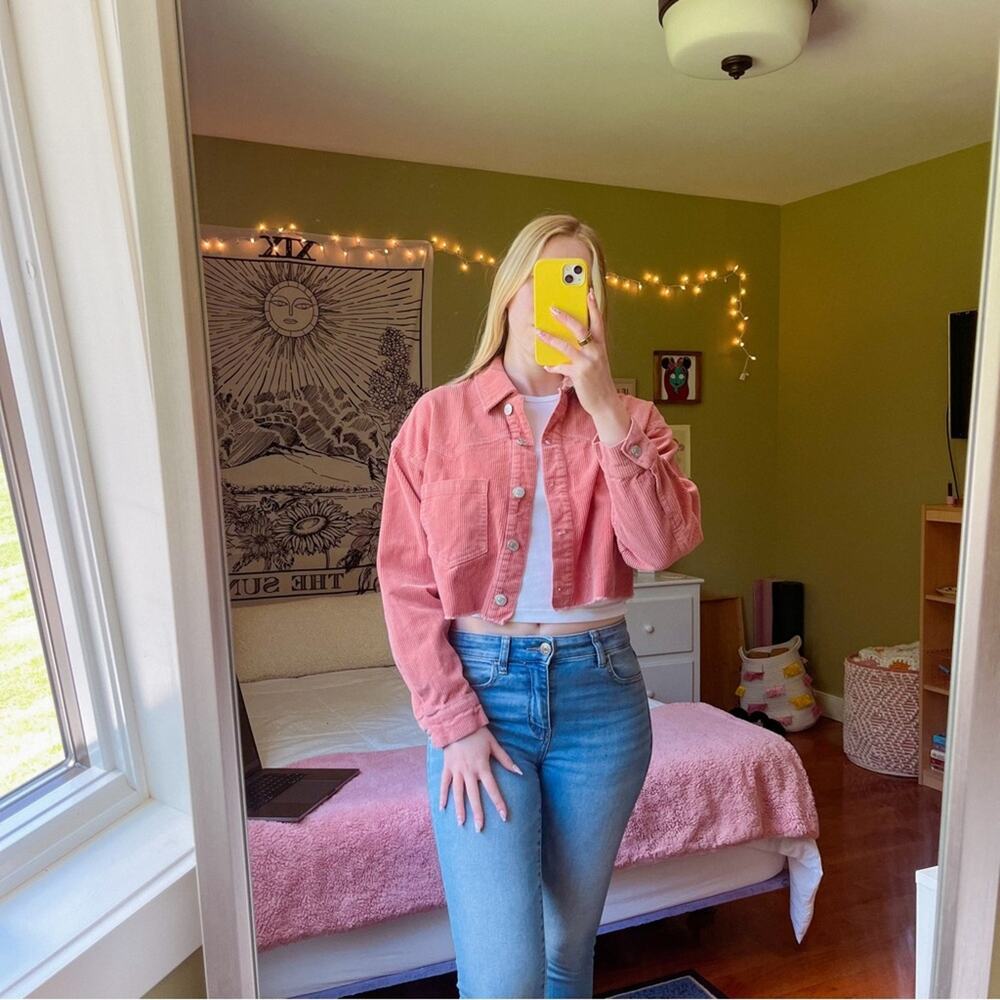 Forever 21 Pink Cropped Corduroy Jacket Y2K Size Small